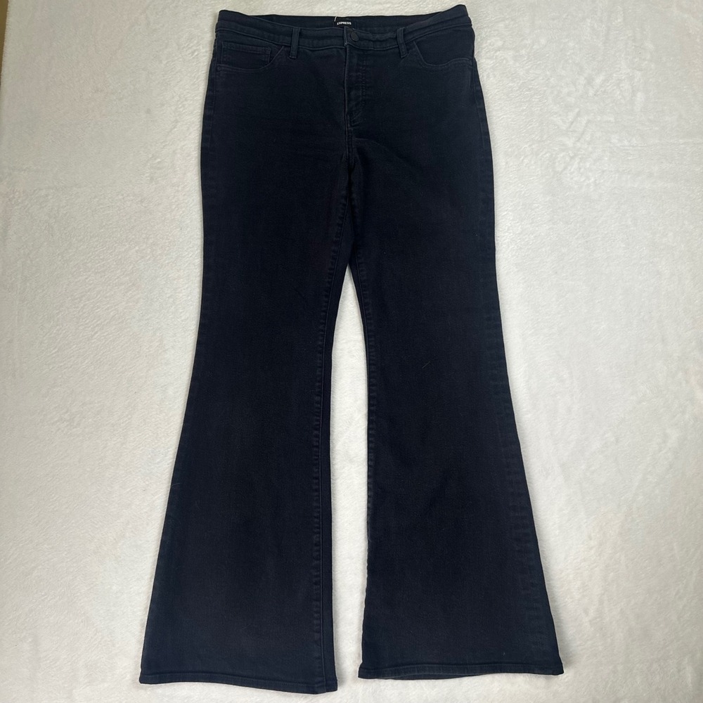 Express '70s Flare Mid-Rise Black Jeans Size 12 Retro Boho Flared Denim